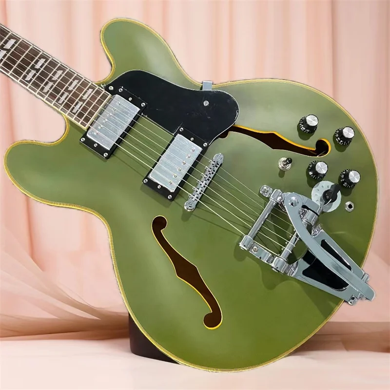 New Electric Guitar Matte Green Color Jazz Hollow Body 335 mahogany neck Chrome Hardware