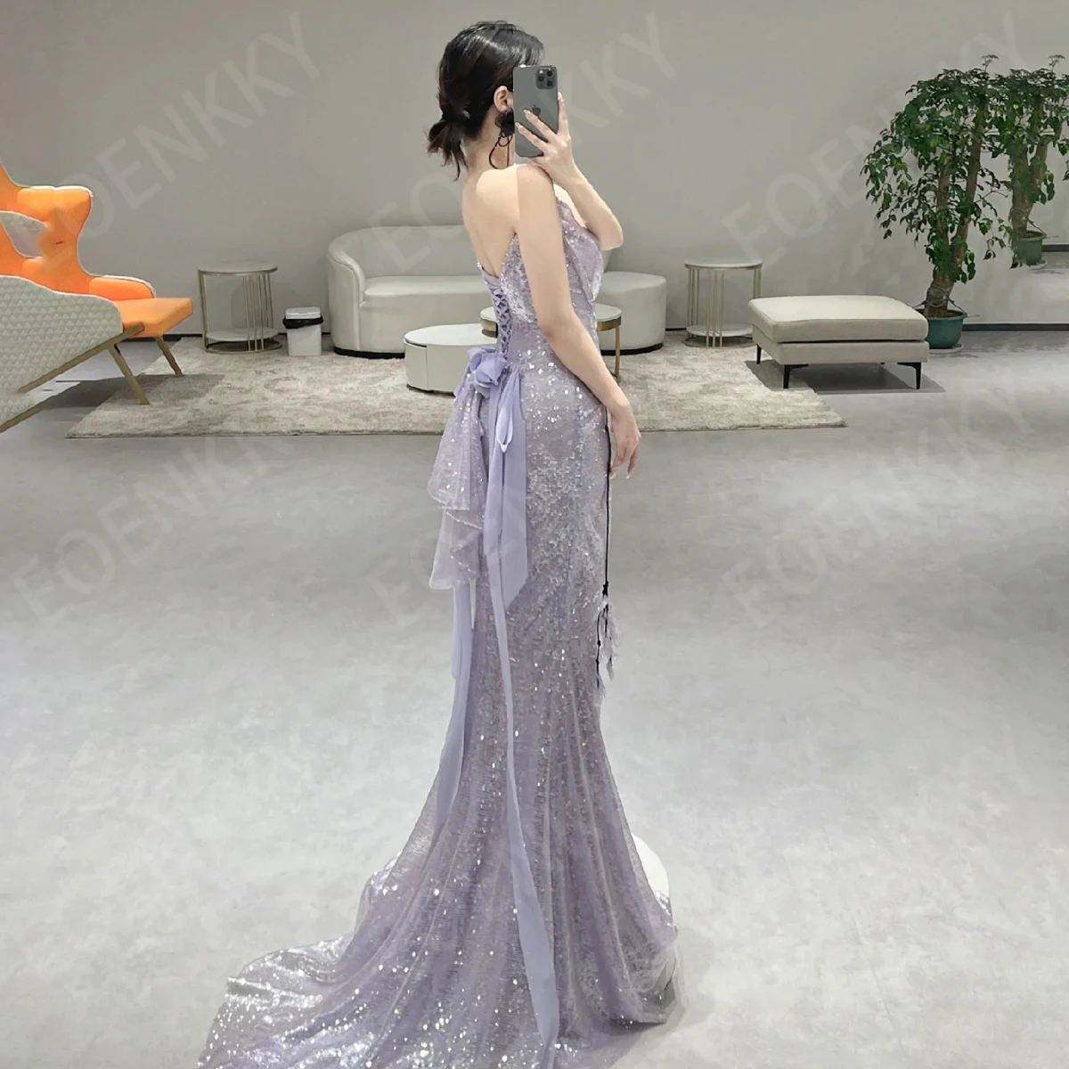 EOENKKY Woman Glitter Mermaid Evening Dress Prom Sparkly Sequin Sleeveless Formal Party Dresses Purple Strapless Customized 2026