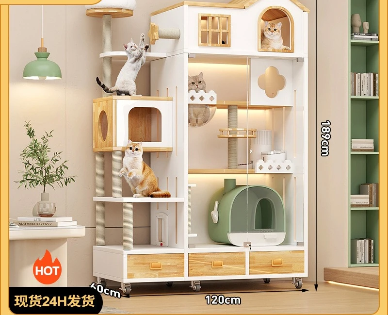 

Замок для кошек, большая клетка для кошек, вилла, трехслойная клетка из цельного дерева, большая деревянная бытовая многослойная клетка