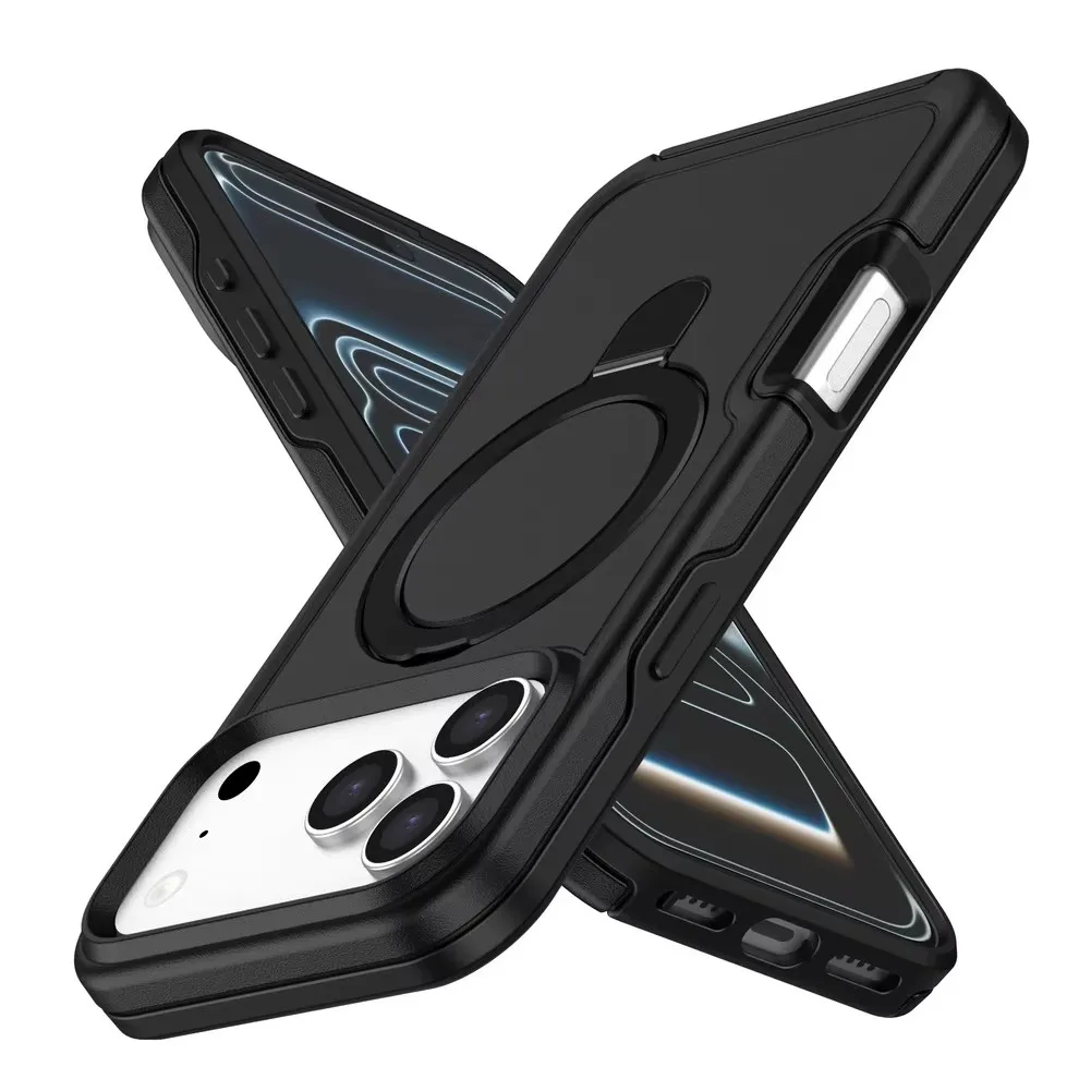 

2-in-1 Heavy Duty Protective Case For iPhone 17 Pro Max 17 Air 16 15 Pro 14 13 MagSafe Metal Magnetic Stand Holder Cover