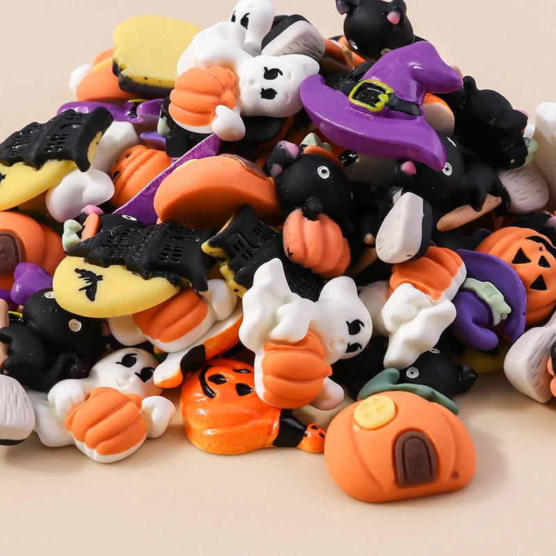 10 stücke gemischte Halloween Charms niedlichen Harz Witch Hut Katze Kürbis Mond Geist Charms Anhänger für DIY Schmuck machen Zubehör – Detail 15