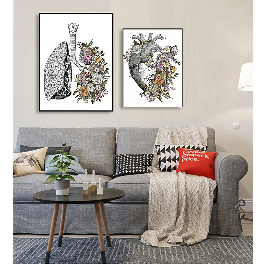and Prints Wall Pictures Medical Doctor Clinic Decor Vintage Anatomy Floral Heart Brain Art Canvas Painting Retro Posters