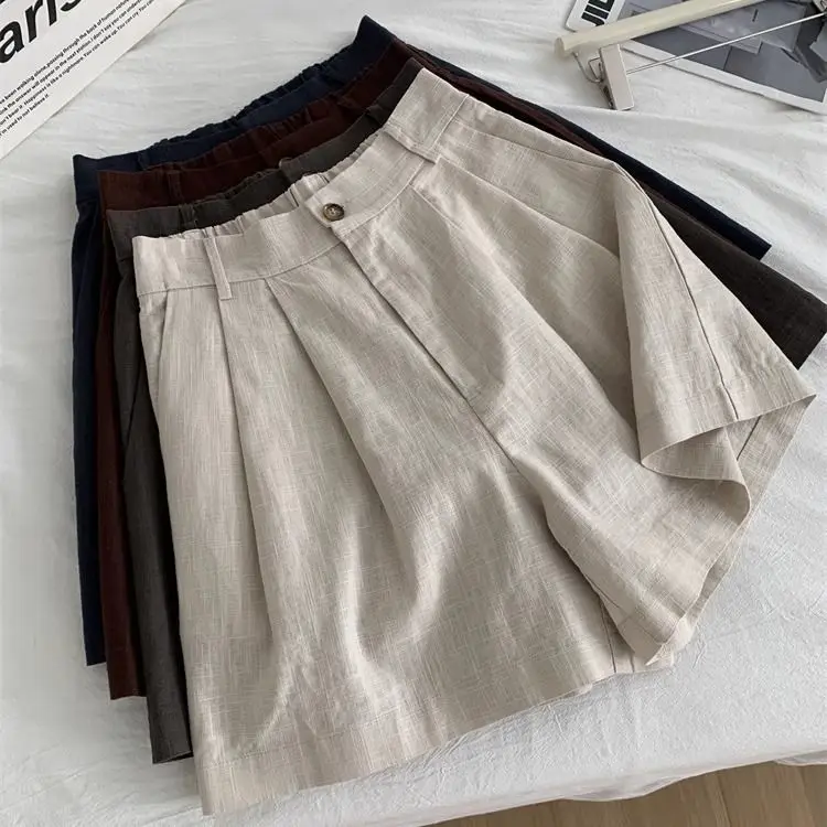 

Summer High-Waist Vintage Linen Shorts Women's Versatile Slimming