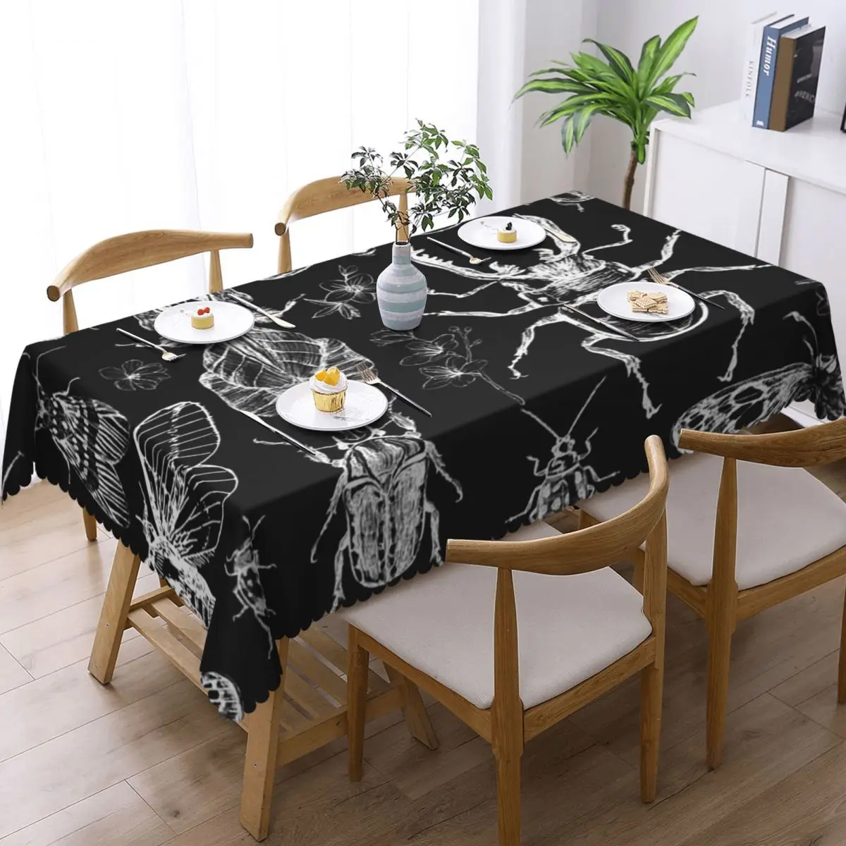 Vintage Beetle And Bug Insect Custom Rectangular Tablecloth Oilproof Table Cover for Festival Party Decorations Table Cloth