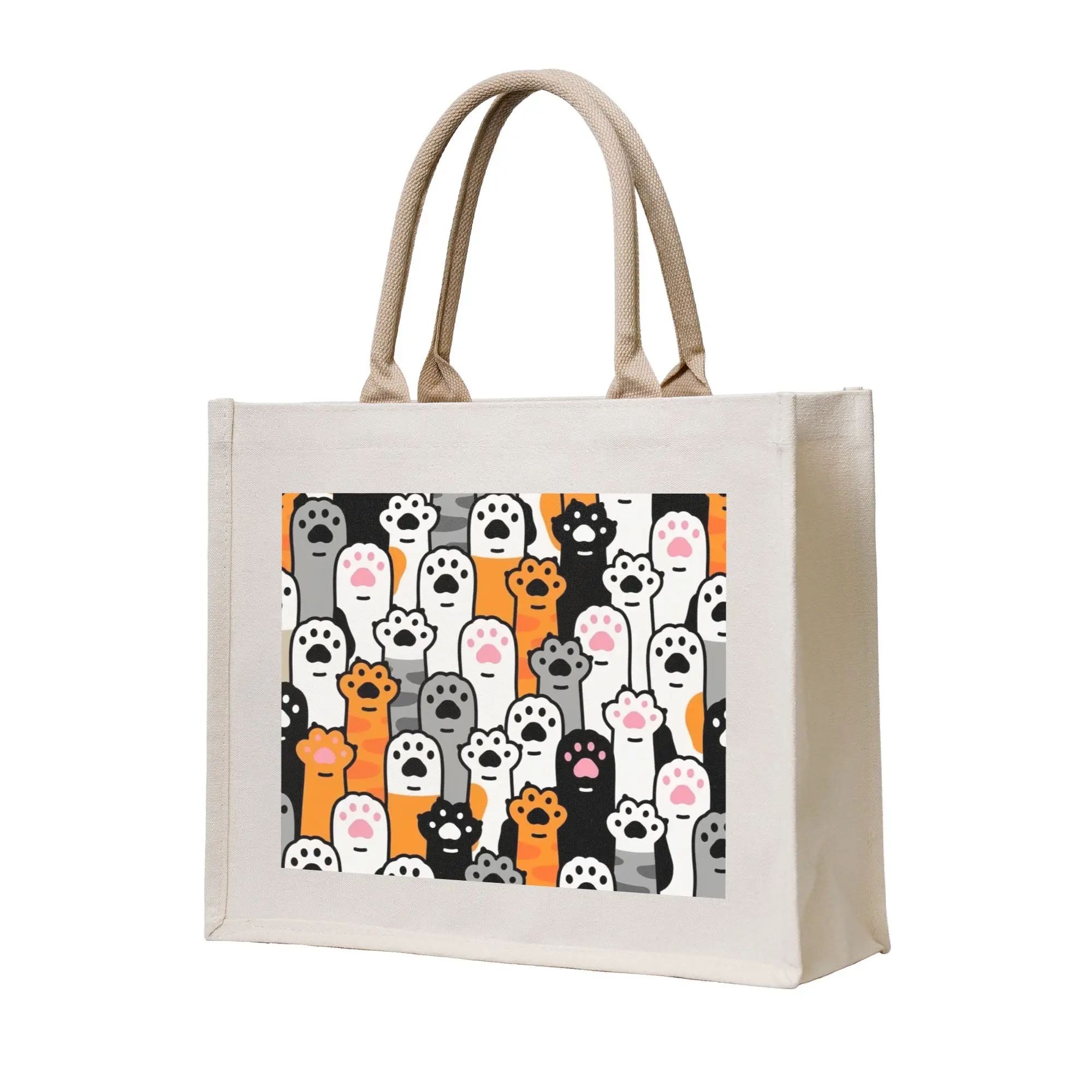 

Модная сумка-шоппер с забавным красочным принтом кошки, портативная сумка через плечо для покупок