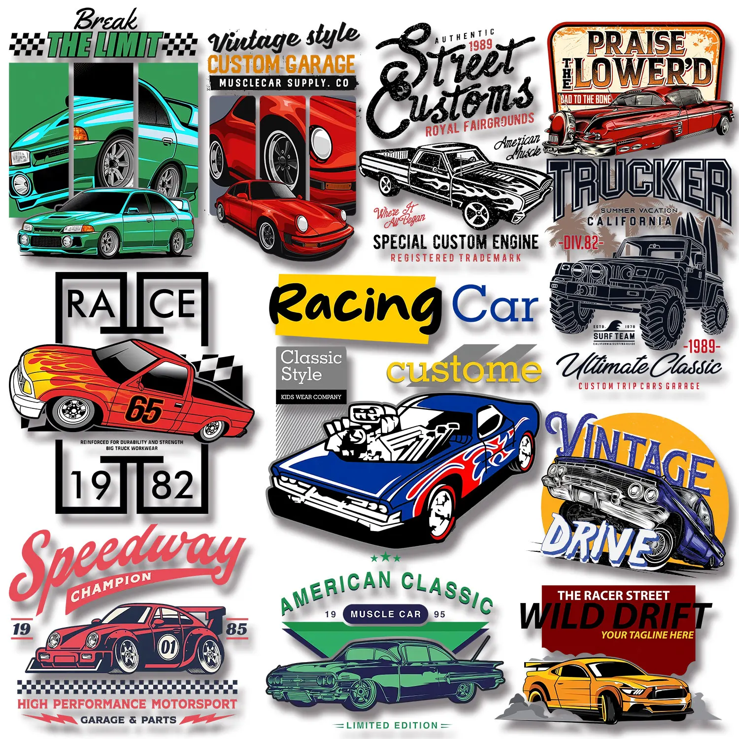 

Classic Speed Race Break the Limit Muscle Car Vintage Cars Iron on Patches Applique for Cloth Firm and Fadeless DIY Appliques
