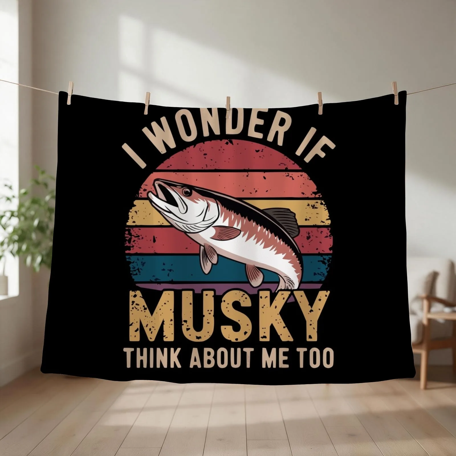Musky Fishing Think About Throw Blanket couch cozy soft plush fuzzy picnic outdoor blanket