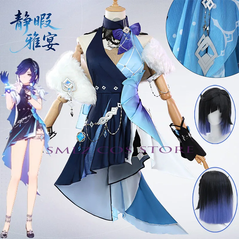 

2025 Yelan Cosplay Game GenshinImpact Yelan Dress Cosplay Costume Halloween Party Role Play Uniform Wig Set for Woman