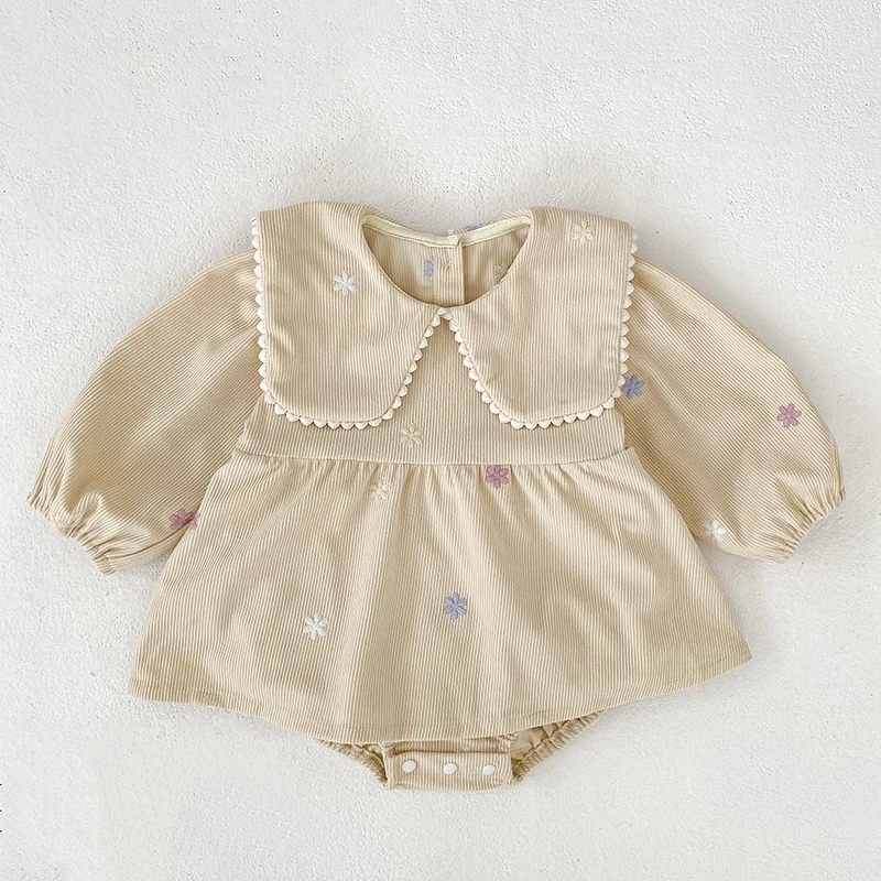 2026 Baby-Mädchen-Stramplerkleid Frühling Herbst Langarm Bunte Blumenstickerei Gestreifter Säuglings-Body Neugeborenes Mädchen 0-24M – Detail 2