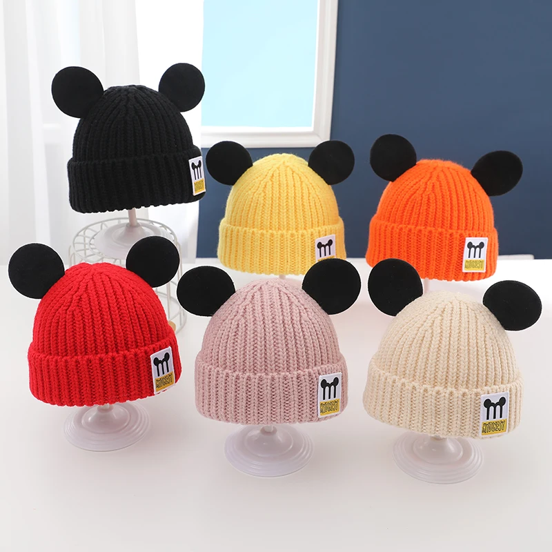 Cute Cartoon Mouse Infant Hat Winter Thick Knitted Baby Cap Girl Boy Keep Warm Beanie Kids Hat Gorras Bonnet