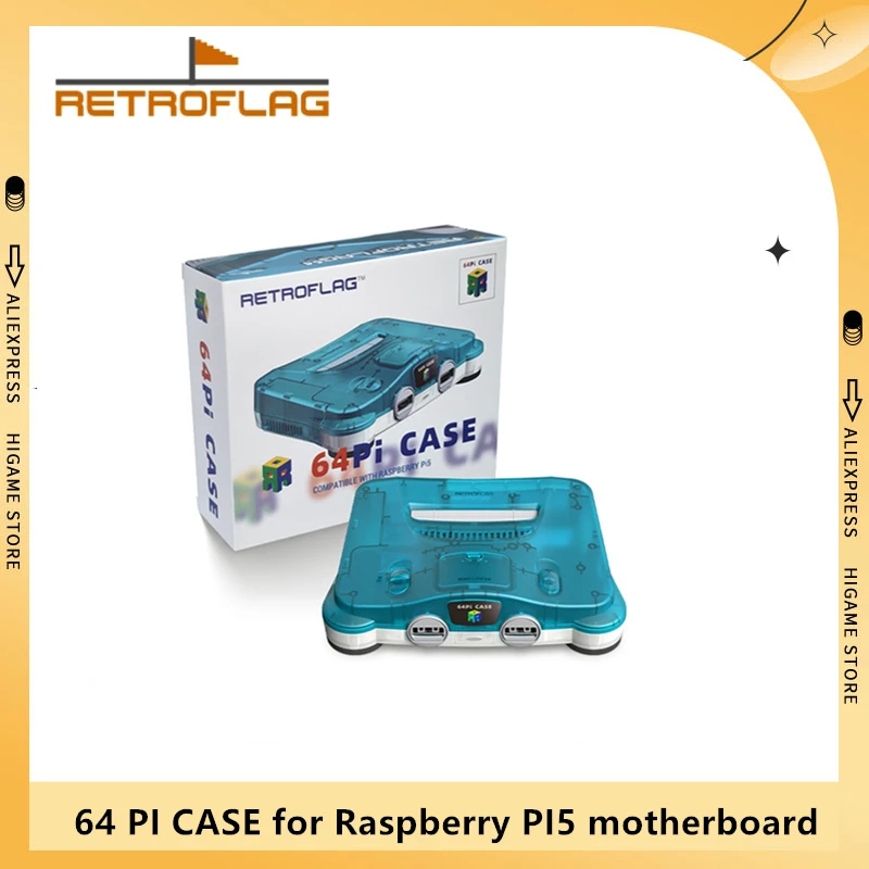 

Чехол RetroFlag 64Pi для Raspberry Pi с безопасным отключением и сбросом, совместимый с двумя портами USB Raspberry Pi 5, хранилище для SD-карт