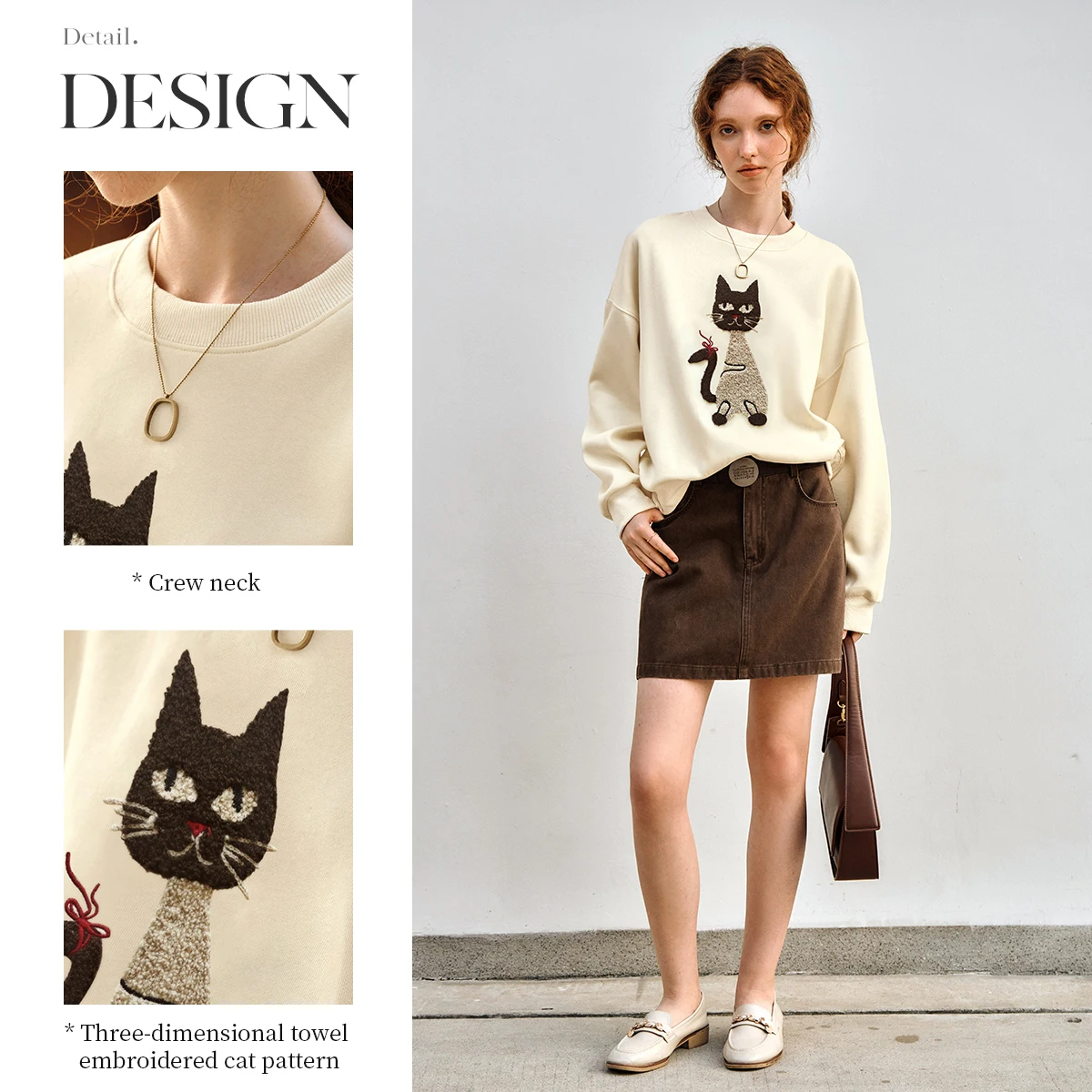 OLrain Knitted Sweatshirt For Women 2025 Autumn Fashion Cartoon Embroidery Drop Sleeve Commute Tops Female Clothing N57CR96233