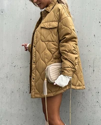 2023 Autumn Winter Spring New Fashion Casual Long Sleeve Snap Button Flap Detail Puffer Coat Fall Outfits Women