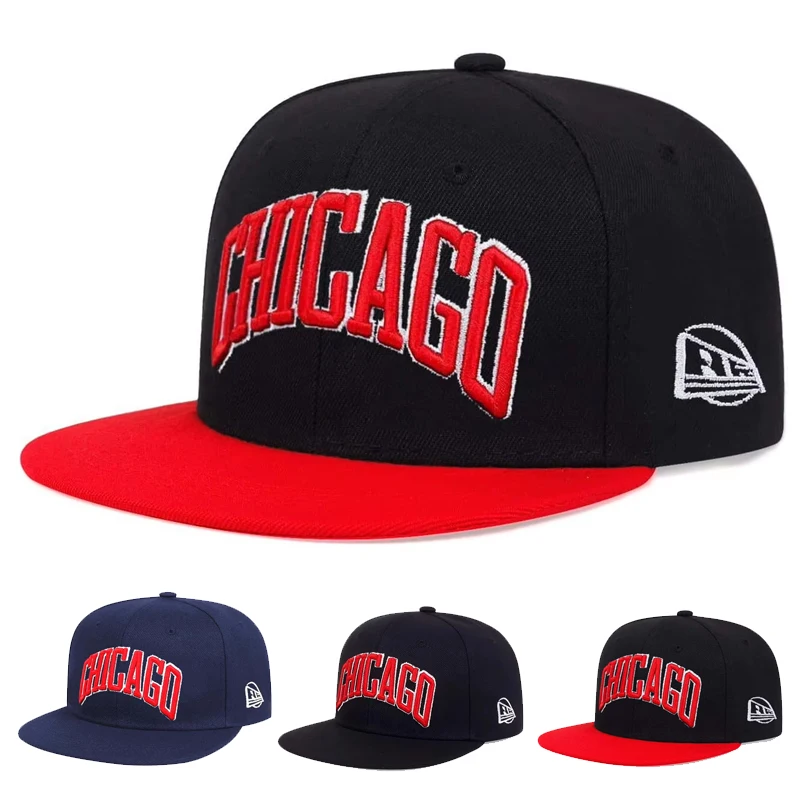 Unisex-Hip-Hop-Hüte mit Buchstaben-Chicago-Stickerei, für Frühling und Herbst, verstellbare, lässige Snapback-Baseballkappen, Sonnenschutzhut für den Außenbereich – Detail 1