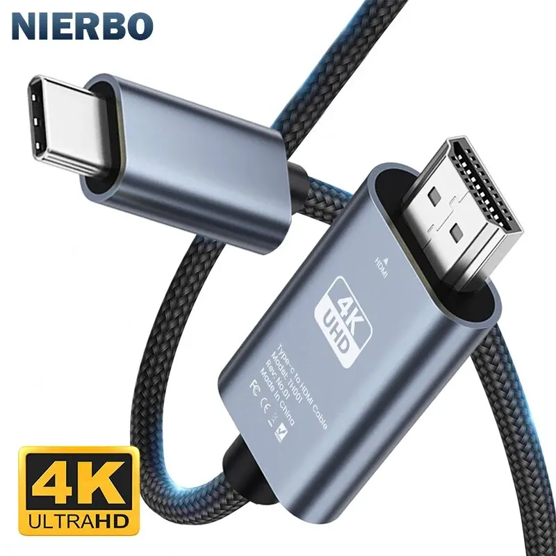 NIERBO USB C a HDMI Cable 4K @ 30Hz 6,6 FT Ultra Alta Definición USB Tipo C HDMI Convertidor PARA LA Oficina EN EL Hogar