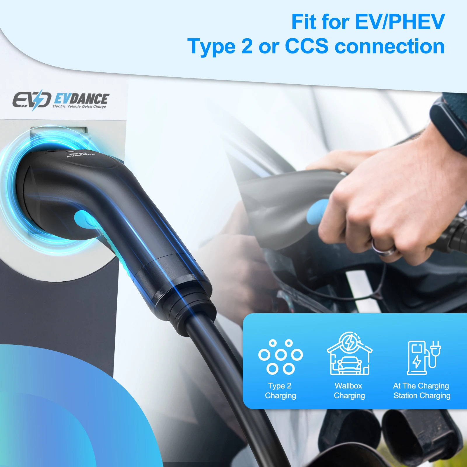 EVDANCE EV Charging Cable 6/8/10M Type 2 Electric Vehicle Cord Compatible All IEC62196 Chargers Charging Station Extension Cable