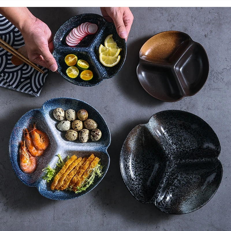 Japanese-style dinner plates ceramic household three partition set breakfast tableware dinnerware  CN(Origin)