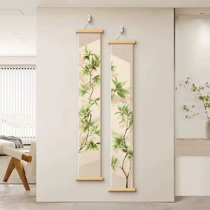 Bamboo Leaves Wall Art Long Hanging Picture for Living Room Home Decoration