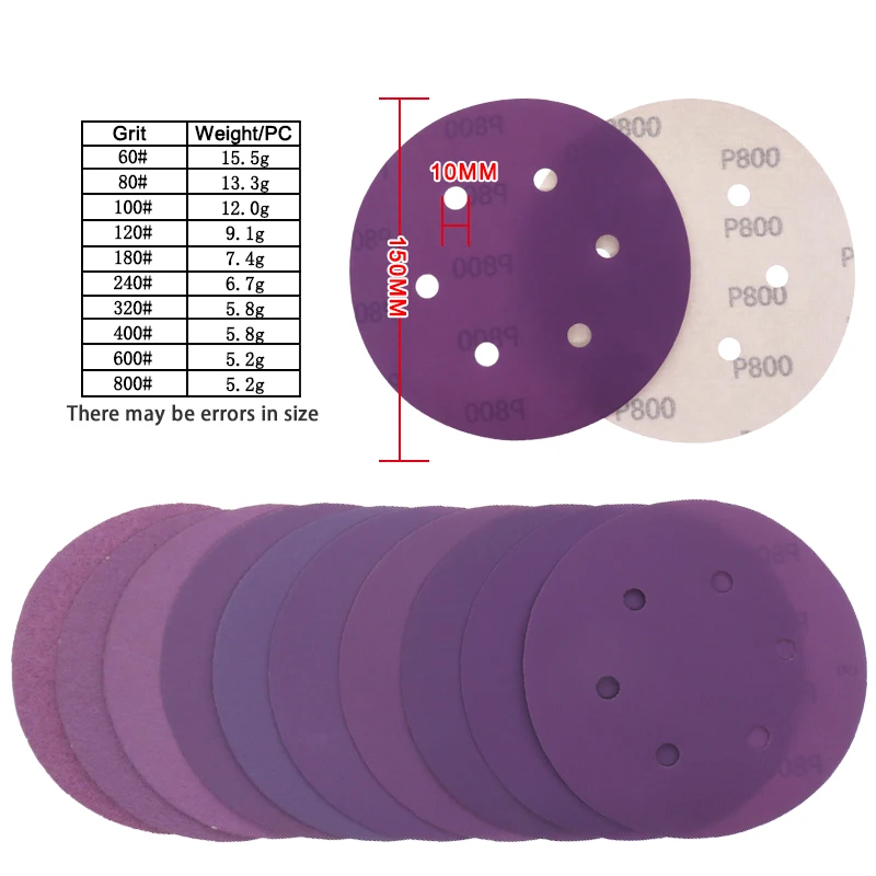 30Pcs 6 Inch 6 hole Sanding Disc Wet Dry Hook and Loop Abrasive Flocking Sandpaper 150mm for Car Woodworking Finishing Polishing