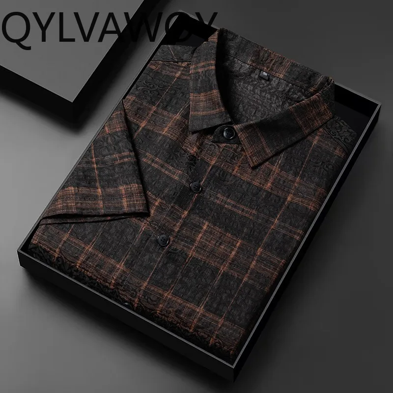 QYLVAWOY 100% Real Mulberry Silk Men's Shirts Plaid Tops Thin Summer Shirts for Man Menswear Clothing Short Sleeve Shirt 셔츠 2026