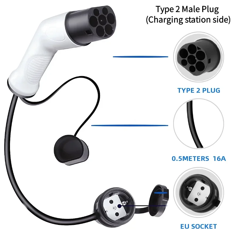 16A EV Charger Type 2 to shuko socket ev plug convertor EVSE Chagring Adapter EV charger for Electric Car Current