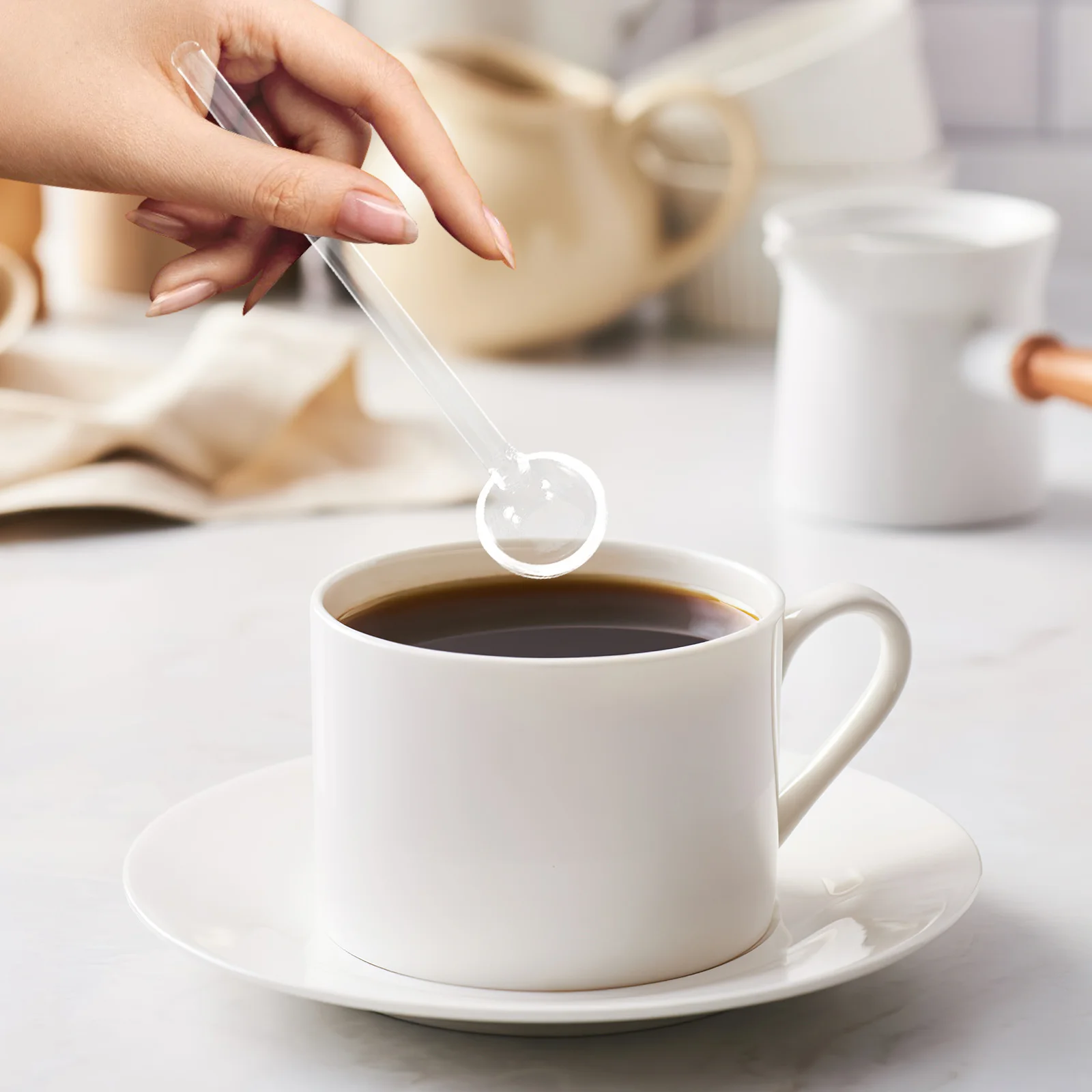 

6pcs Long Handle Glass Coffee Spoons Clear Tea Dessert Sugar Spoon For Espresso Cappuccino Salad Appetizer Home Kitchen