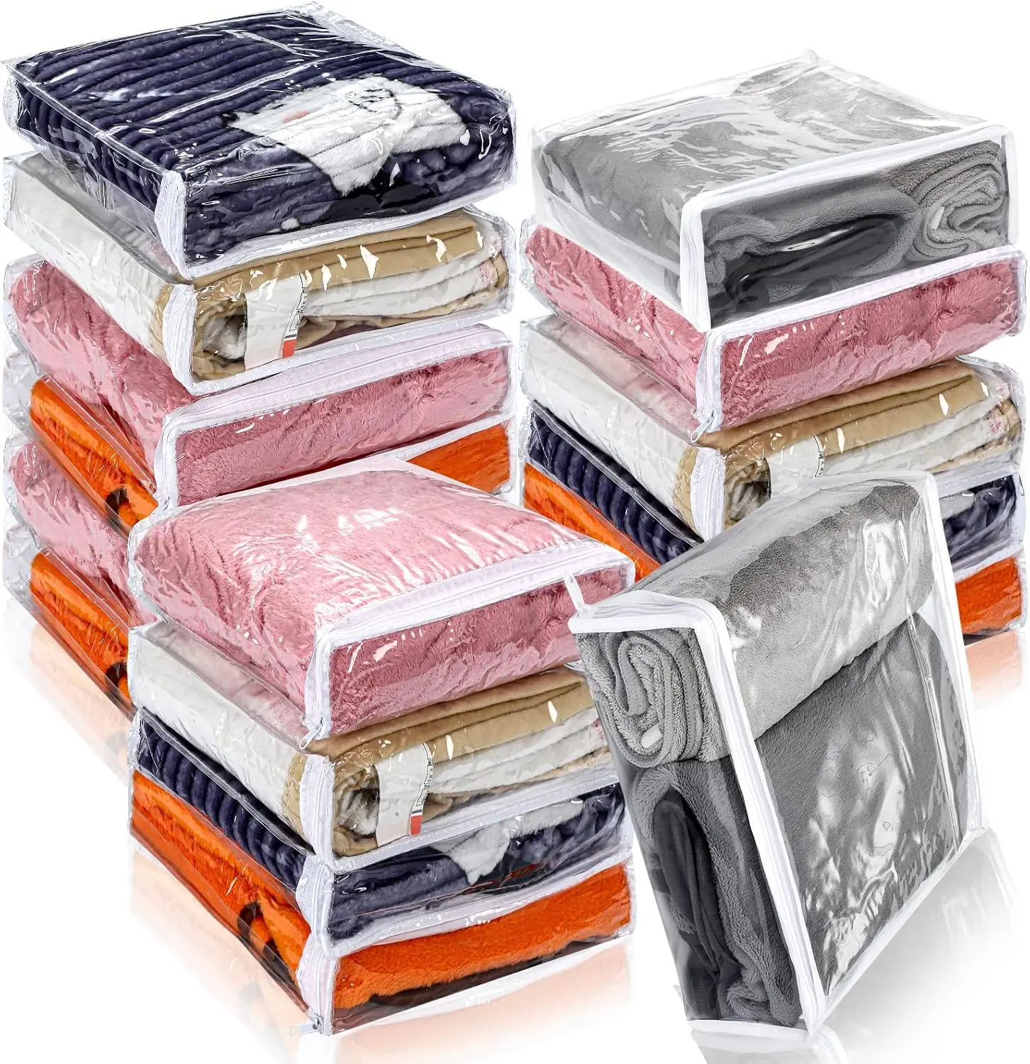 

16 Pcs Clear Zippered Storage Bags, 12x12x4 Inch PVC Organizer for Clothing, Blankets, Sheets & Linens