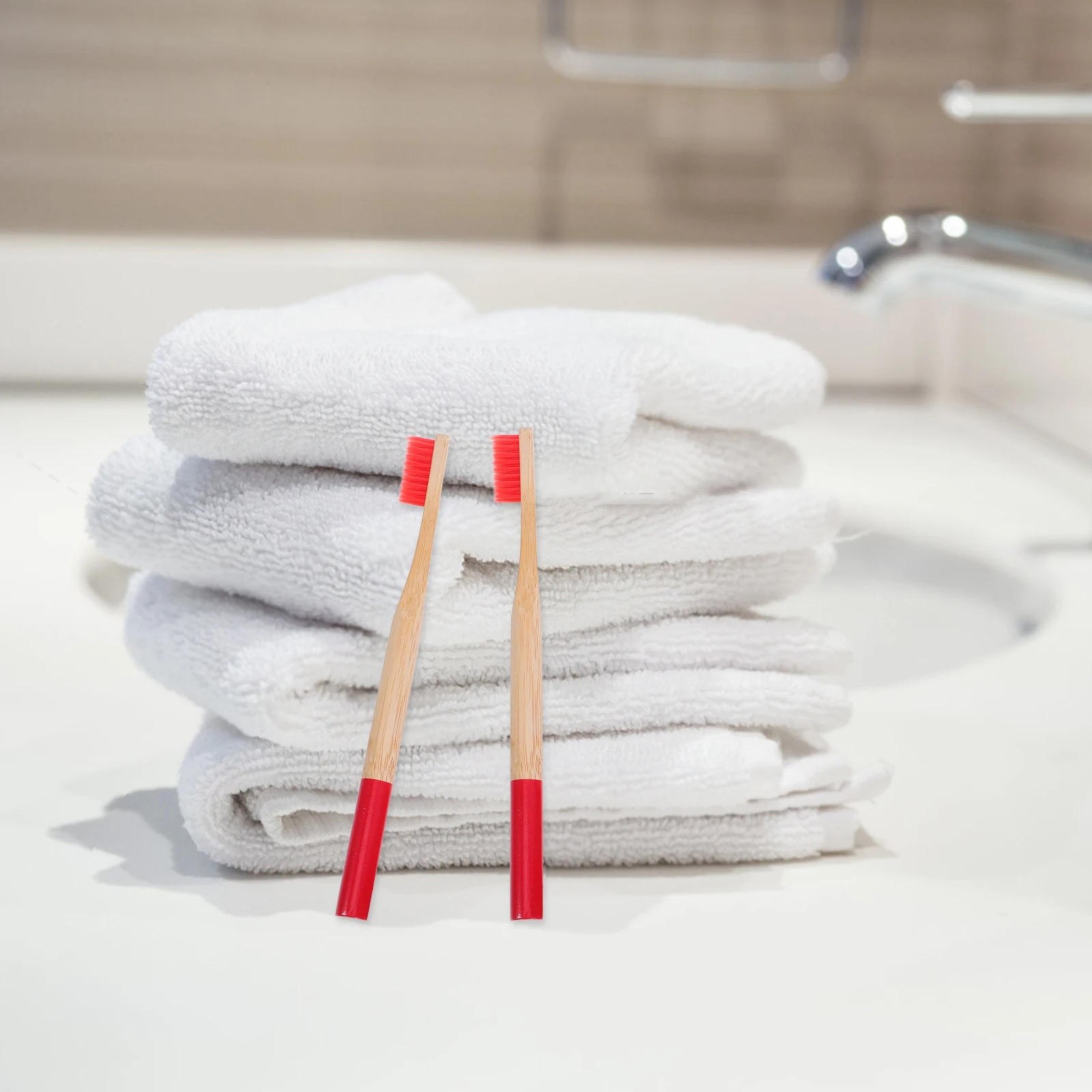 

4pcs Eco Friendly Bamboo Toothbrush Biodegradable Handle Ergonomic Design Soft Bristles For Adults Travel Home Use Red