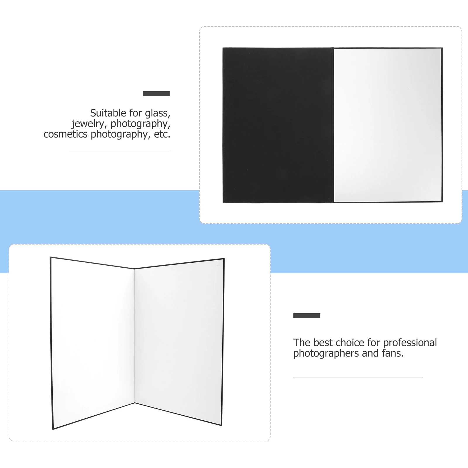 

Foldable Reflective Cardboard Light Reflector 180 Degree Photography Accessory White Silver Black Sides Still Life Jewelry
