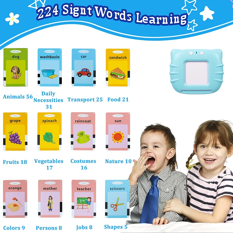

Electronic Book Kids Educational Learning Toy Talking Flash Cards for Toddlers 224 Sight Words Flash Cards Kids English Language