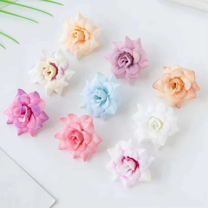 

Artificial Flower Hotsale Small Multicolor Rose Head Christmas Wedding Garden Home Decor Accessory Brooch DIY Gift Box Scrapbook