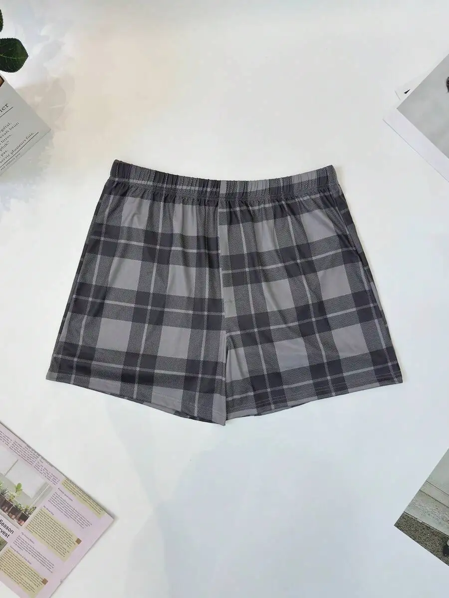 4 Pcs Men Plaid Boxer Shorts Elastic Waist Loose Fit Comfortable Underwear