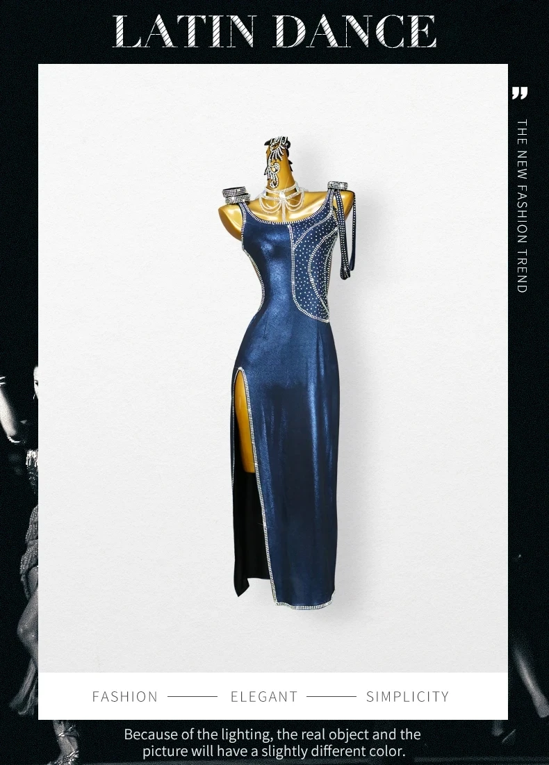 Lateinamerikanisches Tanzkleid, Damen-Wettkampfanzug, Mädchen-Ballroom-Samba-Kostüm, neue, elegante, lange Kleidung, sexy amerikanische Party-Outfits – Detail 2