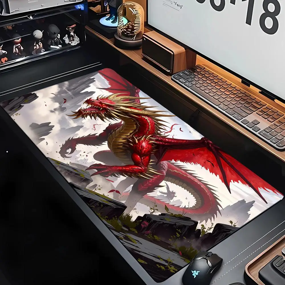 Red giant dragon playmat Mouse Pad rubber anti-slip base Desk Mat gamer pc accessories Gaming mat keypad expansion mousepad view 5