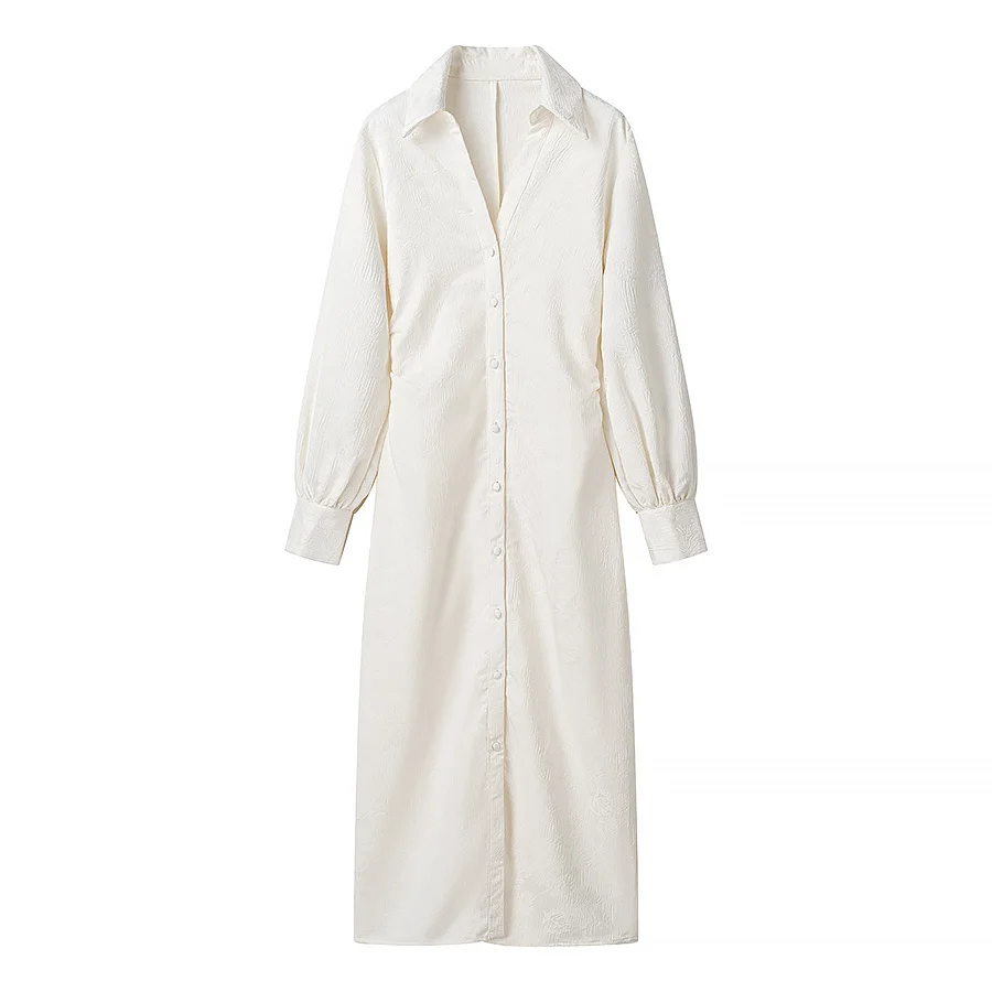 Vestido JNLEAOG con Cuello en V y Cordón Ajustable, Estilo Otoñal, Bordado Floral, Sensación de Moda, Manga Larga