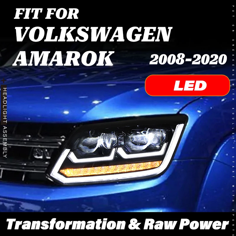 For VW Amarok 2H 2010-2020 V6 Facelift Matrix Look Aventura Style Quad Bi-LED Projector LED Headlight Assembly w/ Sequential