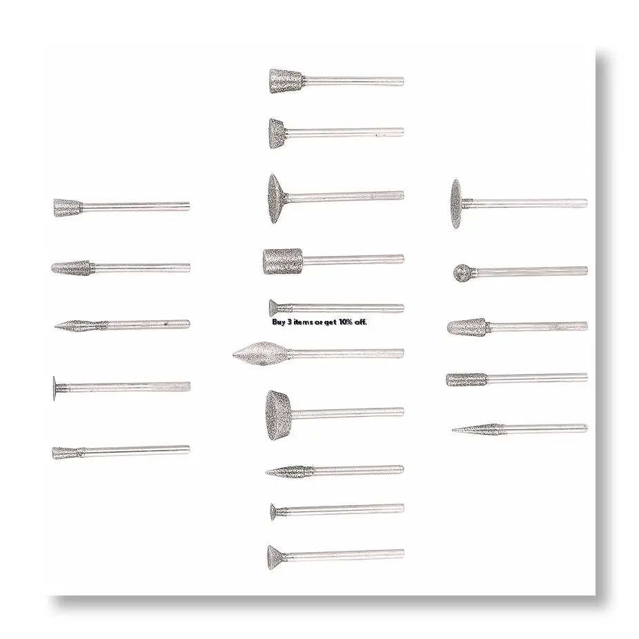 ●Stone Carving Set Diamond Burr Bits,20PCS Polishing Kits Rotary Tools Accessories with 1/8 Inch Shank for Carving