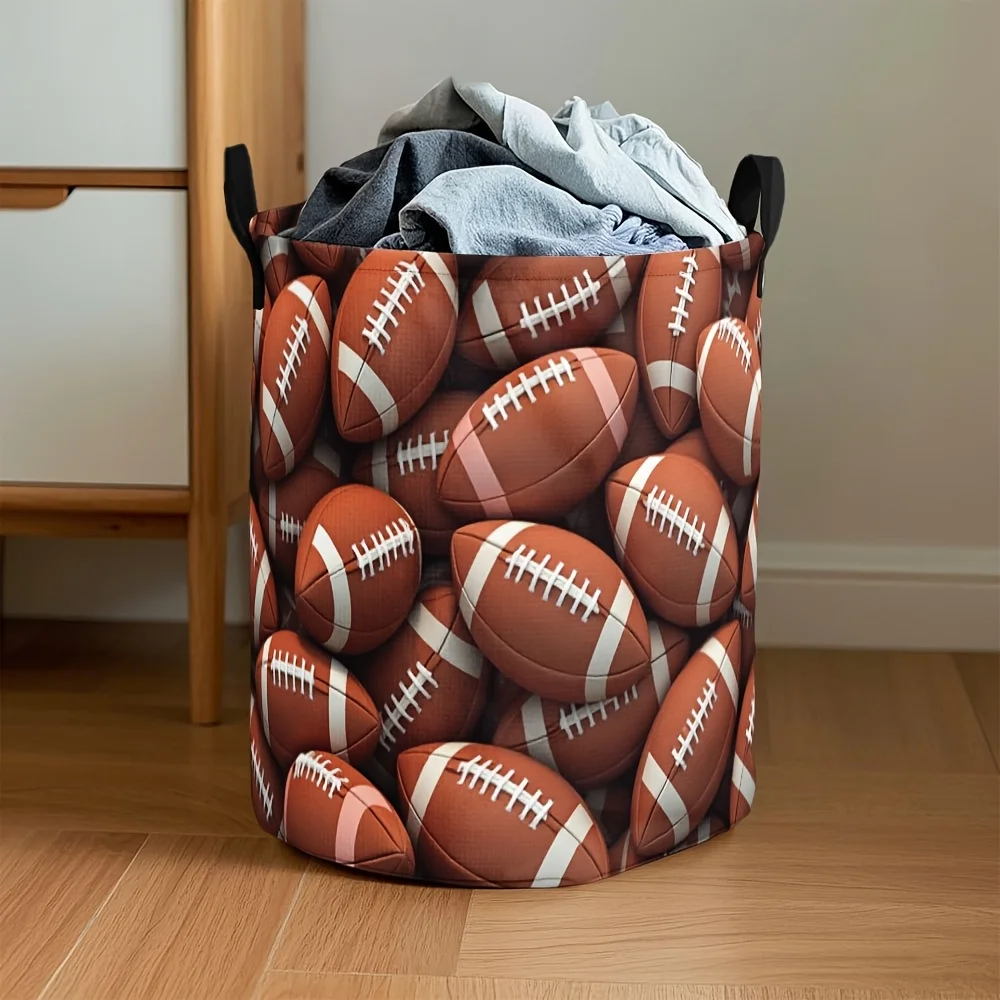 

Football Print Foldable Laundry Basket Collapsible Storage Bin for Home Organizer Sports Theme Clothes Toy Container