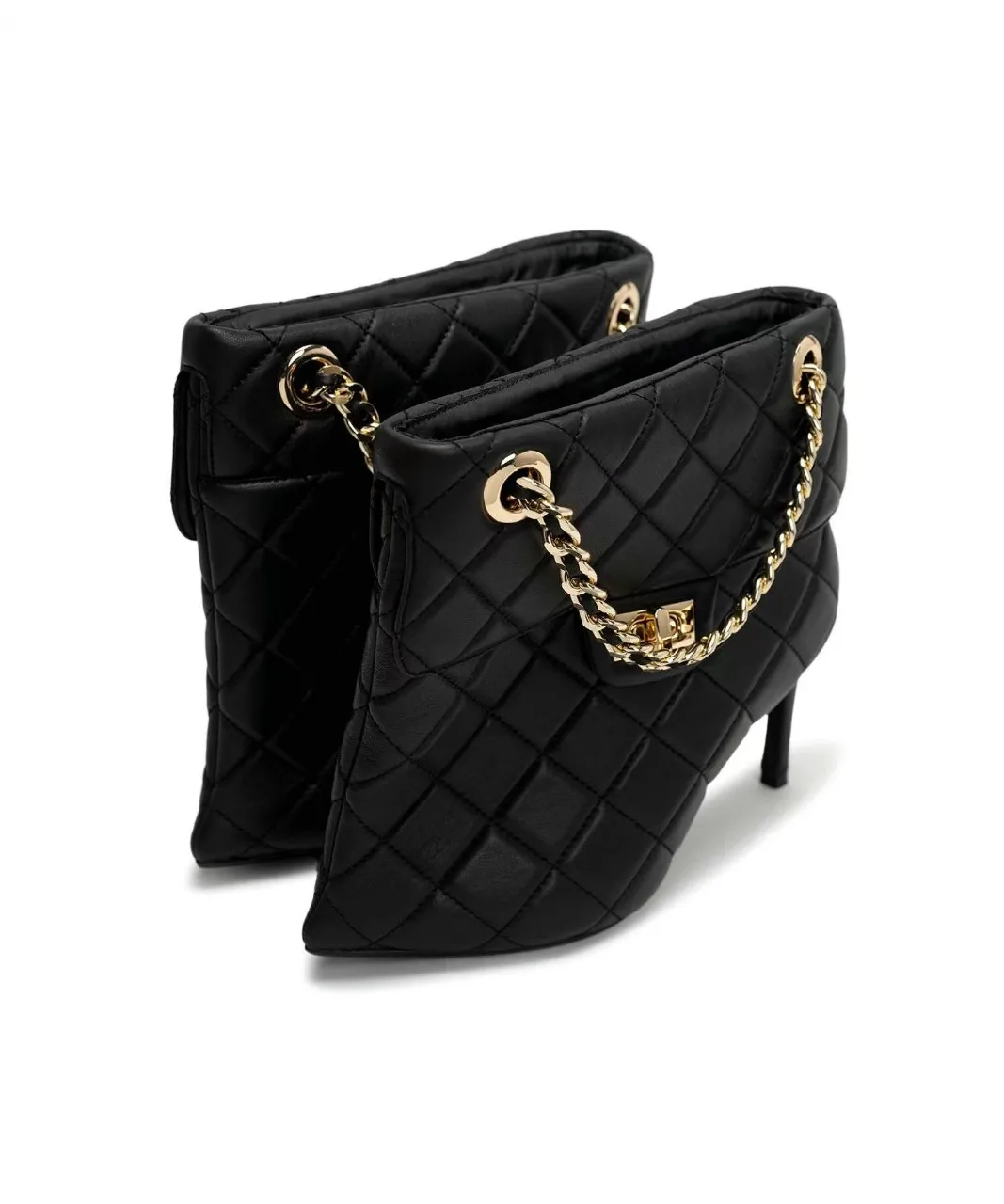 Autumn Winter New Women's Burgundy/Black Ankle Boots Gold Chain Decor Unique Shape Stiletto High Heel Fashion Large Size Boots - view 4