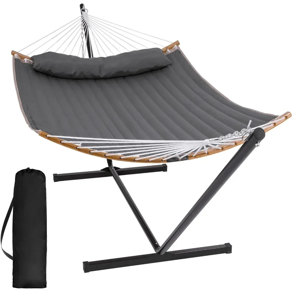 

Dark Gray Tourist Hammock Double Hammock with Curved Spreader Bar Outdoor Garden Furniture and Terrace Camping Hammocks