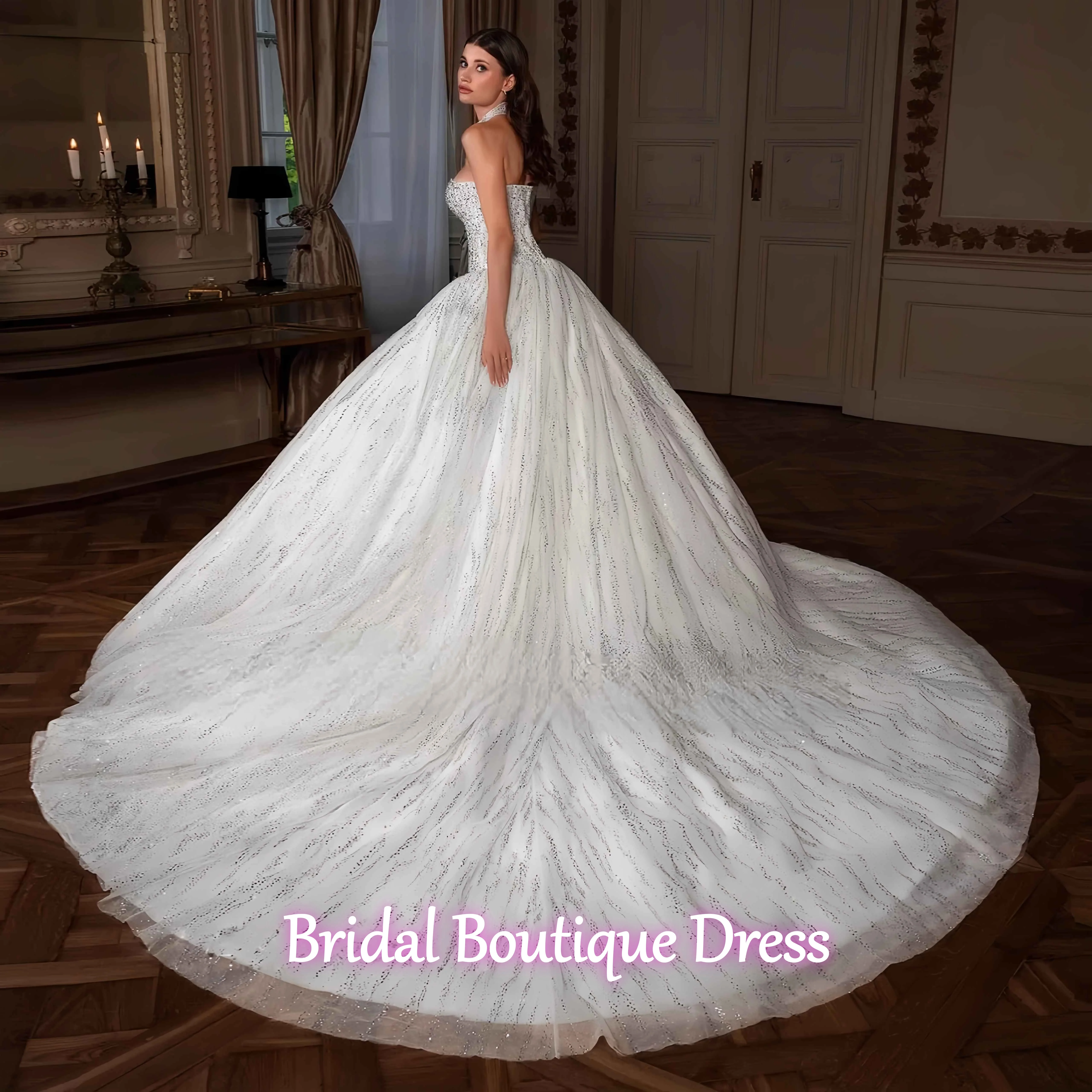 Customized Luxury A Line Women Wedding Dresses 2025 Sweetheart Sleeveless Bridal Gowns Crystal Sequins Sweep Train Dress vestido