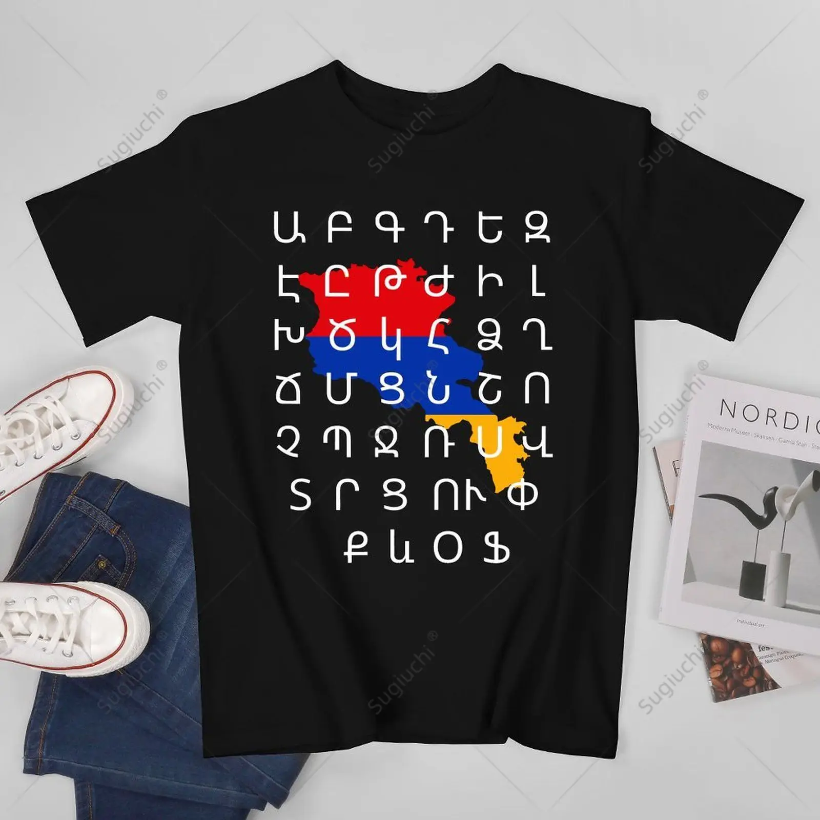 Unisex Men Armenian Map Alphabet Letters Tshirt Tees T Shirts Women Boys 100% Cotton T-Shirt