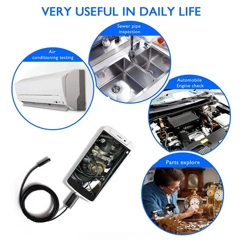 Android Micro USB Endoscope Camera Air Conditioning Auto Car Engine Check Sewer Pipe Inspeciton Unknow Place Explore Kamera