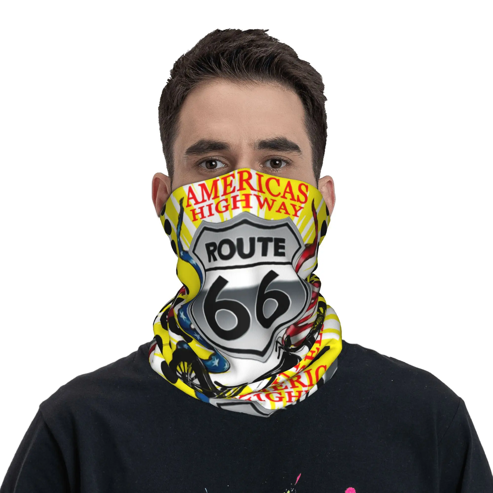 America Highway Route 66 the Route Bandana Copricollo Stampato Mother Road Sciarpa avvolgente classica retrò Fascia multiuso da corsa