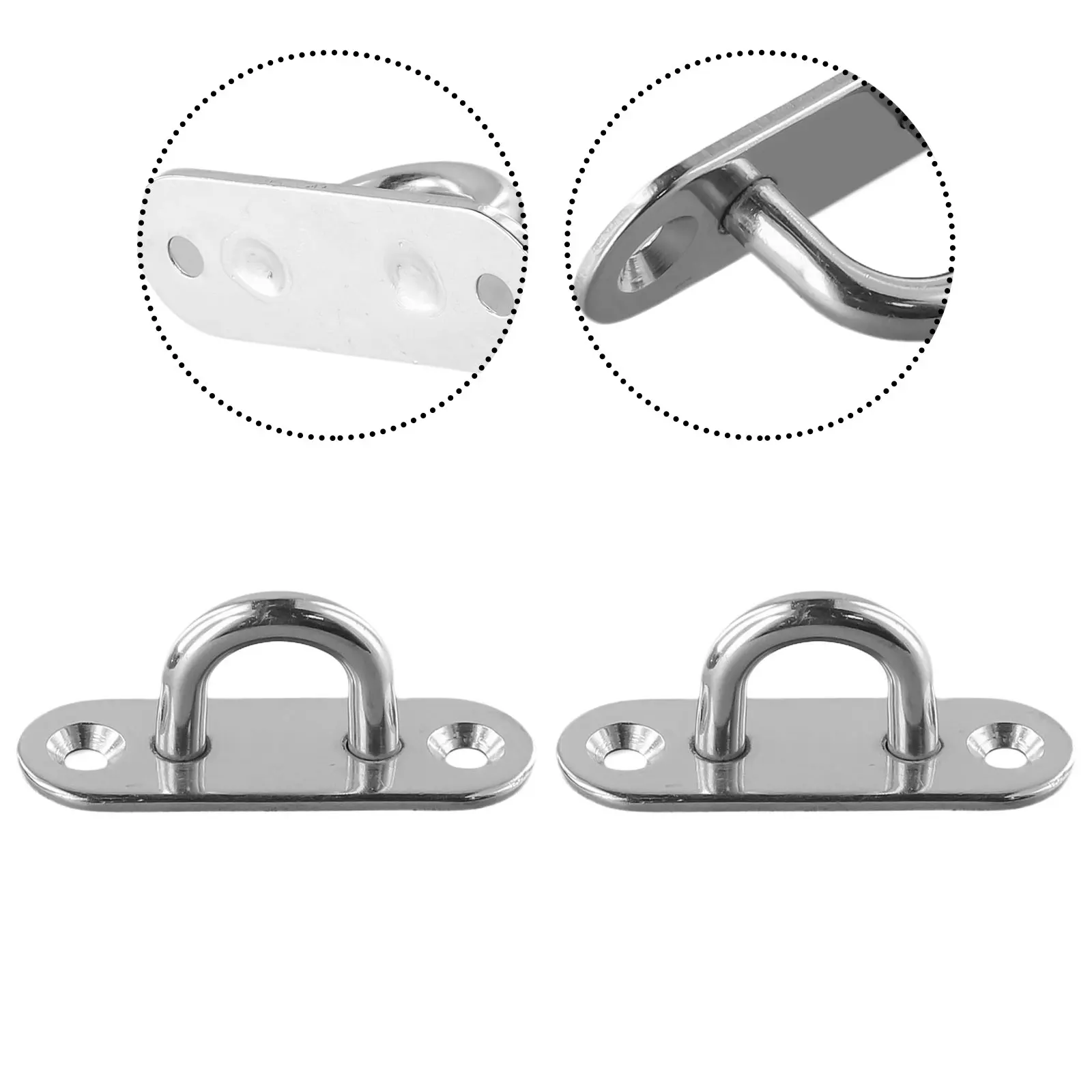 2pcs Eye Plate Oblong Pad U-Shaped Ring Hook Heavy Duty Stainless Steel Hook Mount Ceiling Fan Boat Deck Ropes Hanging Kit