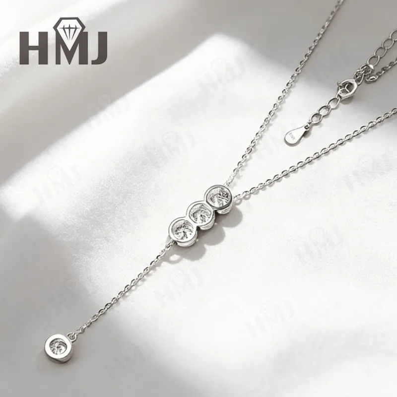 Classic Bubble Necklace D Color Round Moissanite Diamond S925 Silver Plated Dainty Chain for Enegament Party Daily Perfect Gift