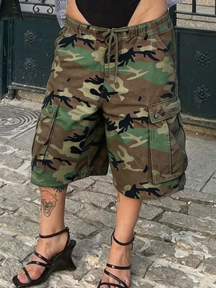 2026 Summer New Women's Pockets Army Green Shorts Hot Casual Camouflage Shorts Mid Waist Short Fashion Streetwear Short Pants