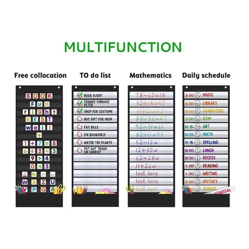 Classroom Pocket Chart Classroom Schedule 13+1 Pocket, 18 Sided Reusable For Classroom