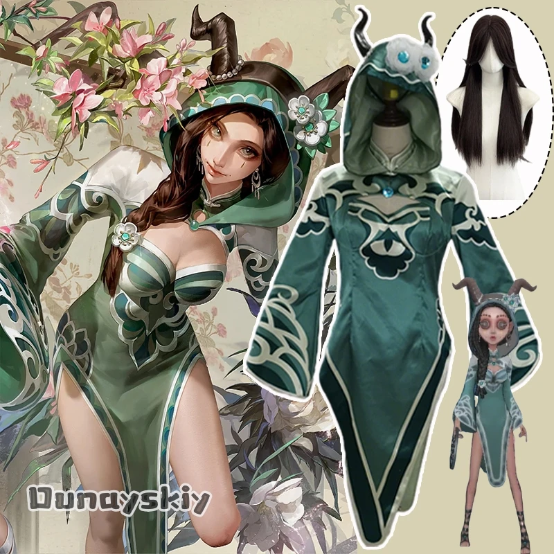

{Dream ZS}Anime Game Identity V Fiona Gilman Priestess Косплей Костюм Зеленый Сексуальный Китайский QIPAO Fiona Gilman Парик Униформа Набор