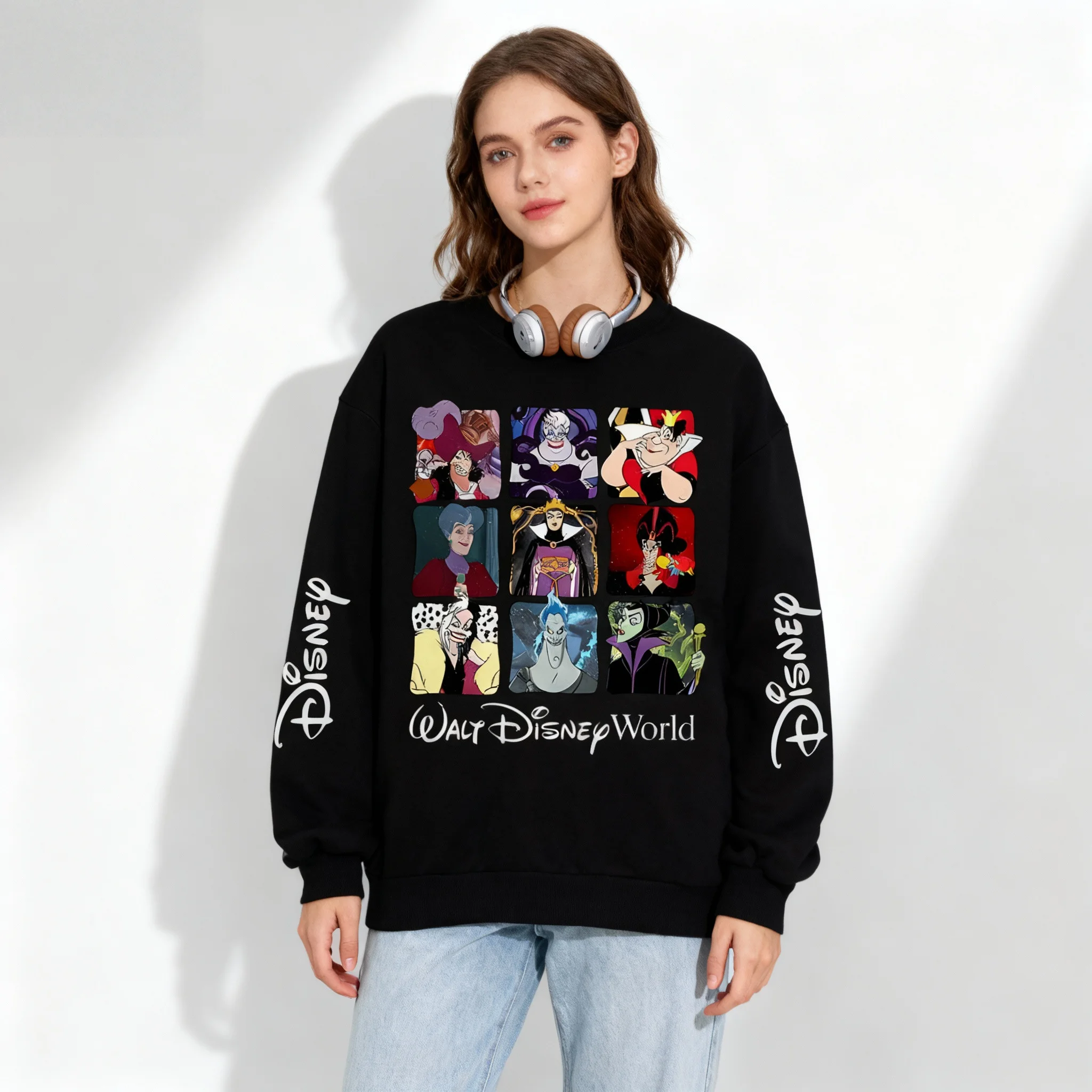 سترة ديزني ذات 9 شبكات من سلسلة شخصيات الرسوم المتحركة كبيرة الحجم للخريف والشتاء برقبة دائرية مع قلنسوة للبالغين والأطفال #4